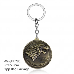 Game of Thrones 5.9CM Alloy Keyring Wholesale Bronze Color Round Shape Anime Keychain 10pcs/set