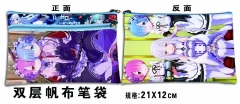 Zero Kara Hajimeru Isekai Seikatsu Double Deck Canvas Anime Pencil Bag