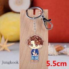 K-POP BTS Bulletproof Boy Scouts Cartoon Pendant Key Ring Transparent Anime Acrylic Keychain