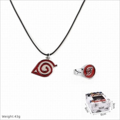 Naruto Cartoon Cosplay Decorative Alloy Anime Necklace+Ring Set