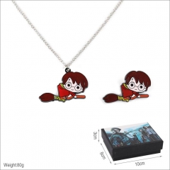 Harry Potter Movie Pattern Cartoon Cosplay Anime Alloy Necklace and Brooch Set