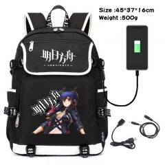 Arknights Anime Cosplay Cartoon Waterproof Canvas Colorful USB Charging Backpack Bag