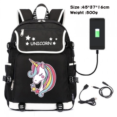 Unicorn Anime Cosplay Cartoon Waterproof Canvas Colorful USB Charging Backpack Bag