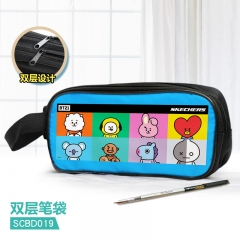 BT21 K-POP BTS Bulletproof Boy Scouts Cartoon Pattern Double Layer Nylon Waterproof Pencil Bag