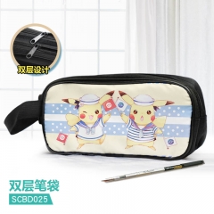 3 Different Styles Pokemon Cartoon Pattern Double Layer Nylon Waterproof Pencil Bag