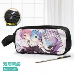 2 Different Styles Re: Zero Kara Hajimeru Isekai Seikatsu Cartoon Pattern Double Layer Nylon Waterproof Pencil Bag