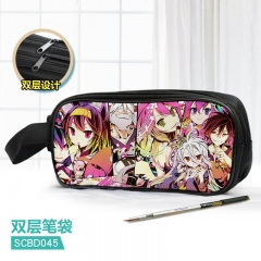 2 Different Styles No Game No Life Cartoon Pattern Double Layer Nylon Waterproof Pencil Bag