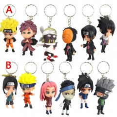 2 Style Naruto Uchiha Sasuke Hatake Kakashi Cartoon Character Model Toy Anime PVC Figure Keychain （6Pcs/Set）