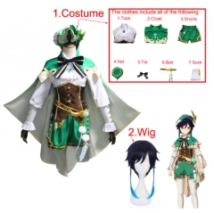 Genshin Impact Venti Game Cosplay Cartoon Dress Clothes Wig Anime Costume Set