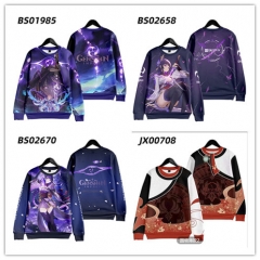 6 Styles Genshin Impact Cosplay 3D Digital Print Anime Round Neck Thin Hoodie