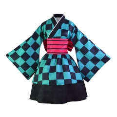 Demon Slayer: Kimetsu no Yaiba Tanjiro Cartoon Character Cosplay Costume Anime Housemaid Dress