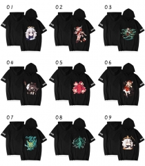 40 Styles Genshin Impact Cosplay Cartoon Pattern Anime Hooded Short Sleeve T Shirts