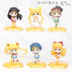 7CM 6PCS/SET Pretty Soldier Sailor Moon Cartoon Character Anime PVC Figures Toy