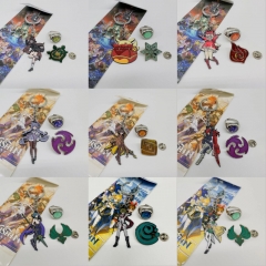 12 Styles Genshin Impact Game Cartoon Alloy Anime Keychain+Brooch+Ring (Set)