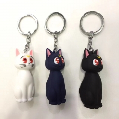 3 Styles Pretty Soldier Sailor Moon Cat Luna Anime PVC Figure Keychain