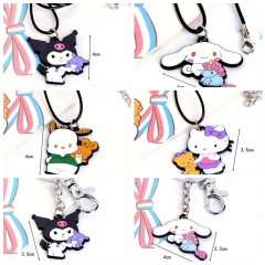 12 Styles Sanrio Series Hello Kitty Cinnamoroll Kuromi Anime Keychain Necklace