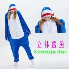 Stereoscopic Shark Cartoon Cosplay New Kawaii Pyjamas Warm Winter Anime Flannel Pajamas