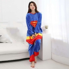 Superman Cartoon Cosplay New Kawaii Pyjamas Warm Winter Anime Flannel Pajamas