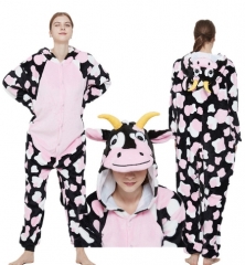 Animal Cow Cartoon Cosplay New Kawaii Pyjamas Warm Winter Anime Flannel Pajamas