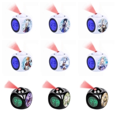 17 Styles Genshin Impact Cartoon LCD Anime White/Black Projection Alarm Clock (with Light)