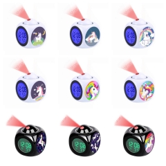 12 Styles Unicorn Cartoon LCD Anime White/Black Projection Alarm Clock (with Light)