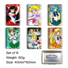 (6PCS/SET)3 Styles Pretty Soldier Sailor Moon Cartoon Anime Tinplate Badge Pin Brooch