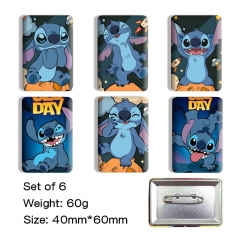 (6PCS/SET) 2 Styles Lilo & Stitch Cartoon Anime Tinplate Badge Pin Brooch