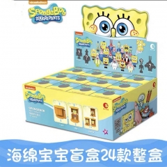 24PCS/SET SpongeBob SquarePants Cartoon Bricks Toy Anime Figure Blind Box