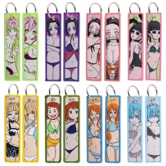 27 Styles Demon Slayer One Piece Sexy Girls Woven Label Anime Lanyard Keychain