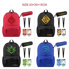 7 Styles Genshin Impact Cartoon Canvas Anime Backpack+Card Holder Bag+Pencil Bag(set)