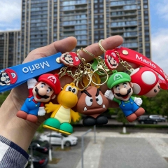 6 Styles Super Mario Bro Cartoon PVC Anime Figure Keychain