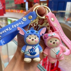 6 Styles Teddy Bear Cartoon PVC Anime Figure Keychain