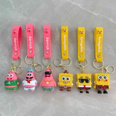 6 Styles SpongeBob SquarePants Cartoon PVC Anime Figures Keychain