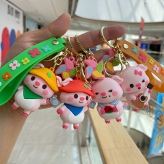 4 Styles Pig Cartoon PVC Anime Figures Keychain