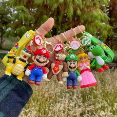 6 Styles Super Mario Bro Cartoon PVC Anime Figures Keychain