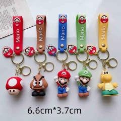 5 Styles Super Mario Bro Cartoon PVC Anime Figures Keychain