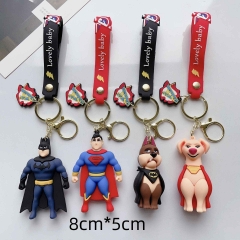 4 Styles Superman Cartoon PVC Anime Figures Keychain