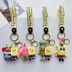 4 Styles SpongeBob SquarePants Cartoon PVC Anime Figures Keychain