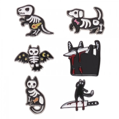 6 Styles Skull Heads Animal Anime Alloy Pin Brooch