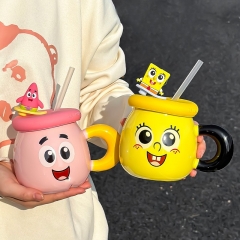 500ML 3 Styles SpongeBob SquarePants Anime Straw Ceramic Cup