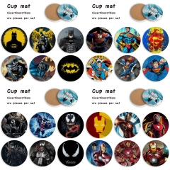 8 Styles 6PCS/SET Marvel Comics Batman Superman Cartoon Ceramics Cup Mat Anime Coaster