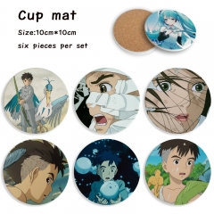 2 Styles 6PCS/SET The Boy and the Heron Cartoon Ceramics Cup Mat Anime Coaster