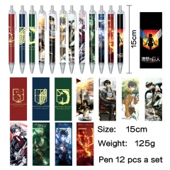 2 Styles 12PCS/SET Attack on Titan/Shingeki No Kyojin Cartoon Pattern Anime Pen