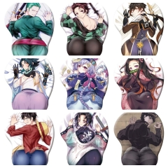 17 Styles One Piece Genshin Impact Demon Slayer: Kimetsu no Yaiba Cartoon 3D Breast Sexy Anime Mouse Pad Silicone Wrist