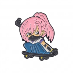 Skateboard Girl Cartoon Pin Anime Alloy Brooch