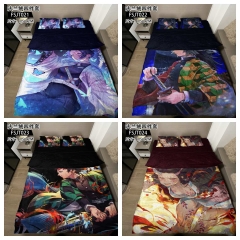 4 Styles 1.5*2M Demon Slayer: Kimetsu no Yaiba Cartoon Anime Bed Sheet+Quilt Cover+Pillow Covers(4PCS/SET)