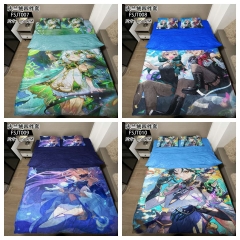 8 Styles 1.5*2M Genshin Impact Cartoon Anime Bed Sheet+Quilt Cover+Pillow Covers(4PCS/SET)