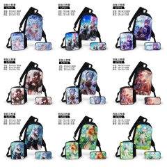 12 Styles Genshin Impact Cosplay Oxford Cloth Anime Backpack+Shoulder Bag+Pencil Bag(set)