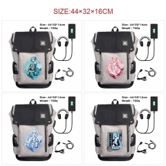 10 Styles Hatsune Miku Cartoon Pattern Anime Backpack Bag With USB Charging Cable