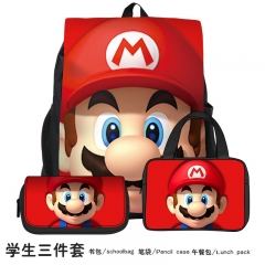 Super Mario Bro Cartoon Anime Backpack+Shoulder Bag+Pencil Bag(set)